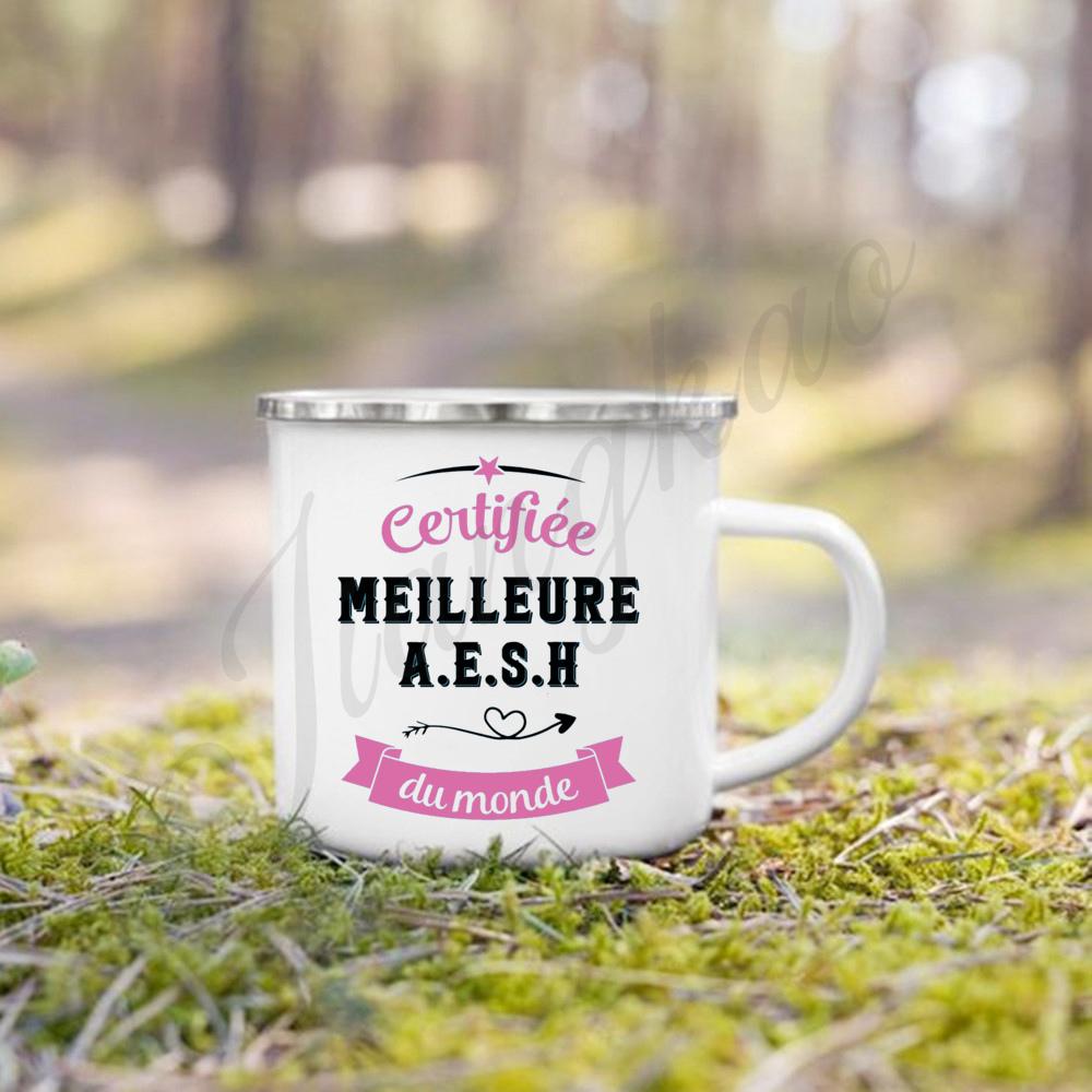 Merci Aesh French Printed Mug Creative Coffee Cups Drinks Enamel Cup Outdoor Camping Handle Drinkware Thanks Gifts for Teacher