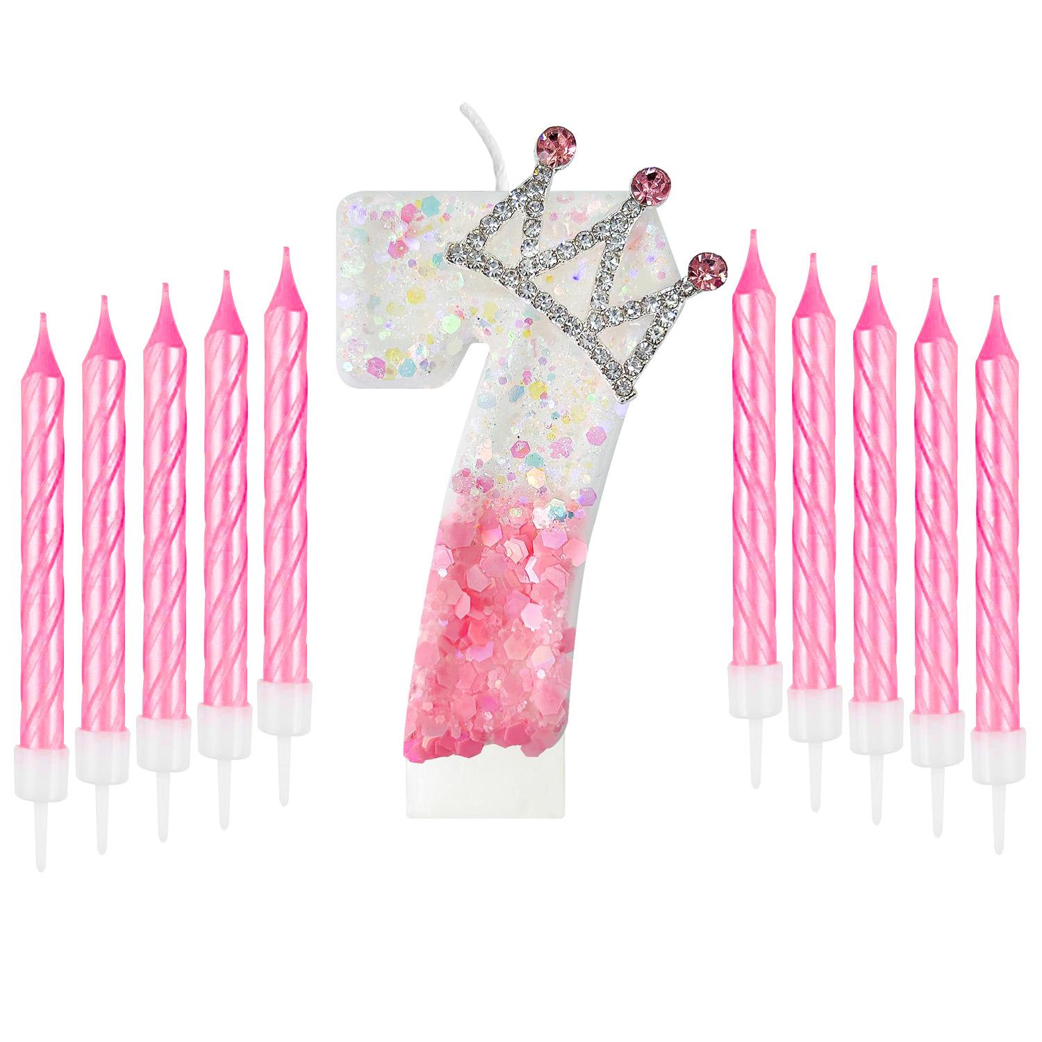

11 шт. Градиентные розовые и белые свечи-цифры в виде короны, свечи с цифрами от 0 до 9, украшения для торта на день рождения девочки, украшения для кексов