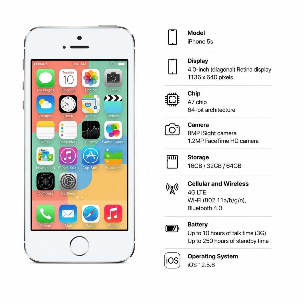 Apple iPhone 5s 16GB Silber Refurbished Smartphone Entsperrt iOS 12.5.8 Mobiltelefon