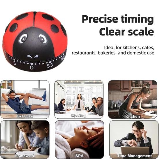 Ladybug Mechanical Timer 360 Degree Rotating Kitchen Countdown Clock Productivity Timer Cute Desk Decor for Cooking Studying