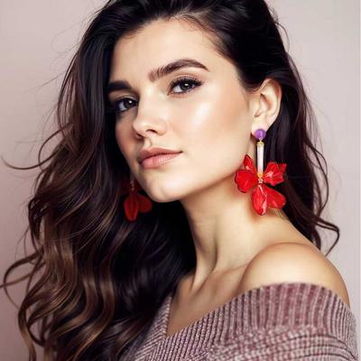 Bohemian Personality Trend Creative Design Sense Exaggerated Acrylic Flower Leaf Earrings Women
