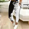 Summer Ladies Abstract Printed Sweatpants Loose Fit Drawstring Joggers Elastic Cuff Daily Casual Pants