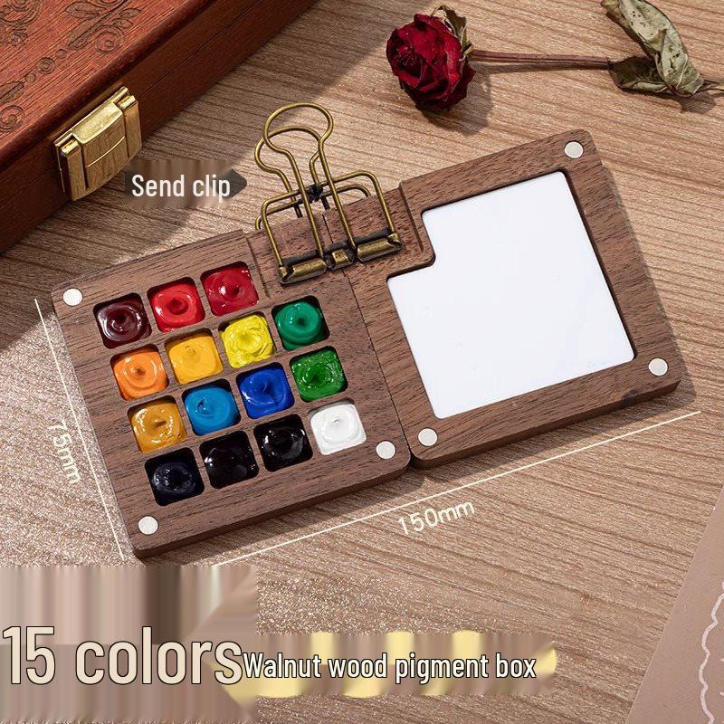 Children's Portable Watercolor Paint Set In Walnut Box