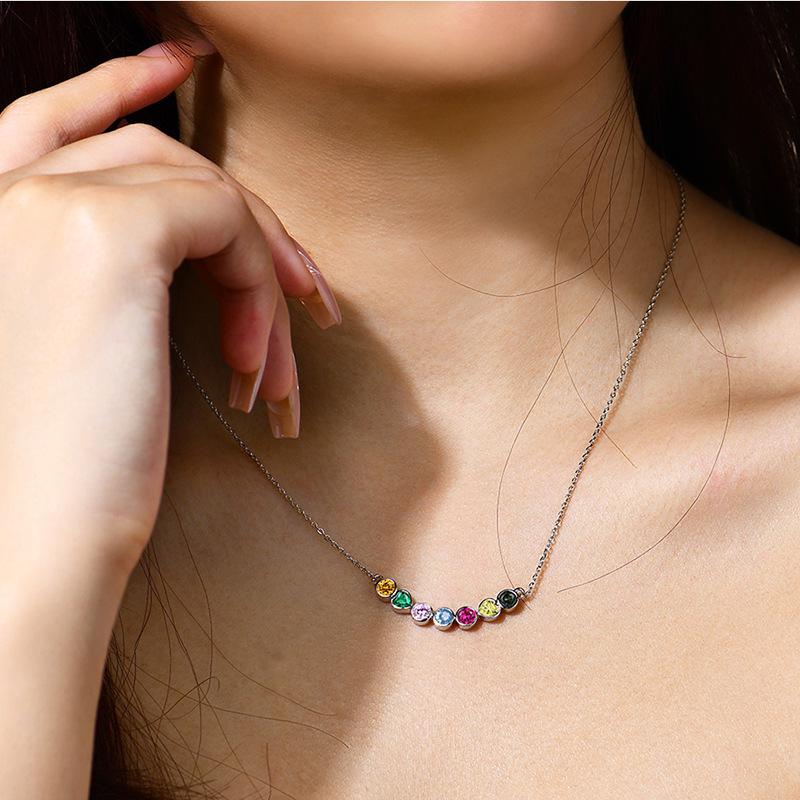 Dopamine Rainbow Moissanite Necklace: Sterling Silver Gold-Plated Clavicle Chain
