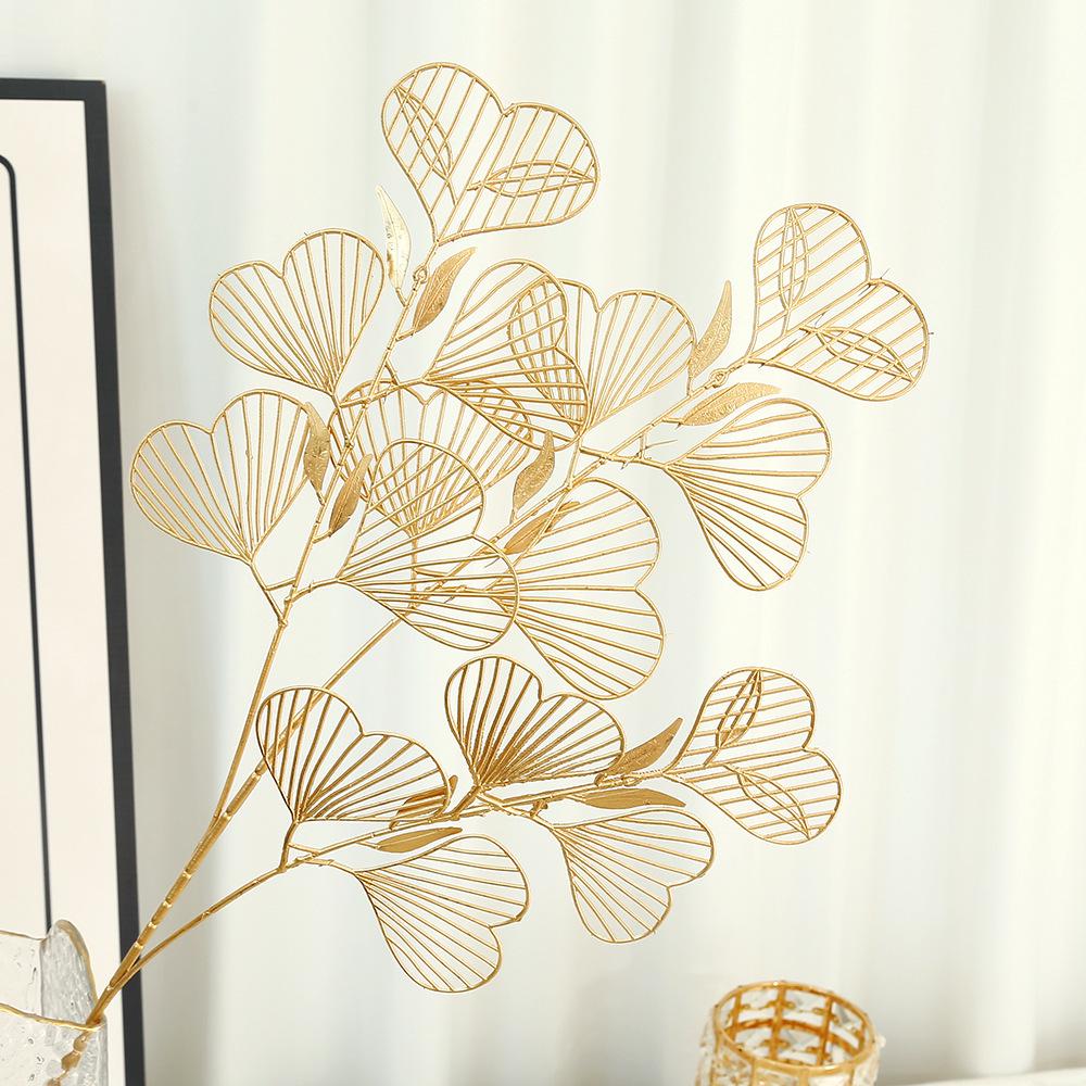 Golden Floral Bouquet: Ginkgo Leaves, Eucalyptus, Red Holly Berries - New Year Lucky Decoration Ornaments