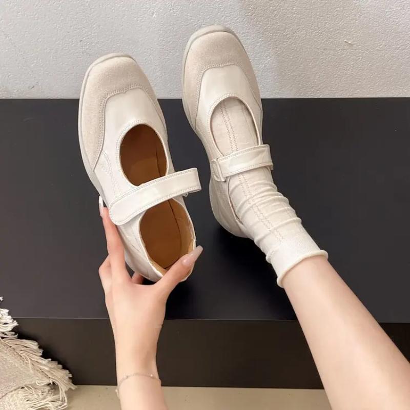 Korean Sle Spor Mary Jane oes with Magic Tape Anti-Aging Casual Flats Color Blo Soft Flat Bot Women's Footwear