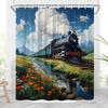 Train Shower Curtain Vintage Old Steam Engine In The Field Railroad Tracks Wildflowers Floral Farmhouse Landscape Bathroom Decor