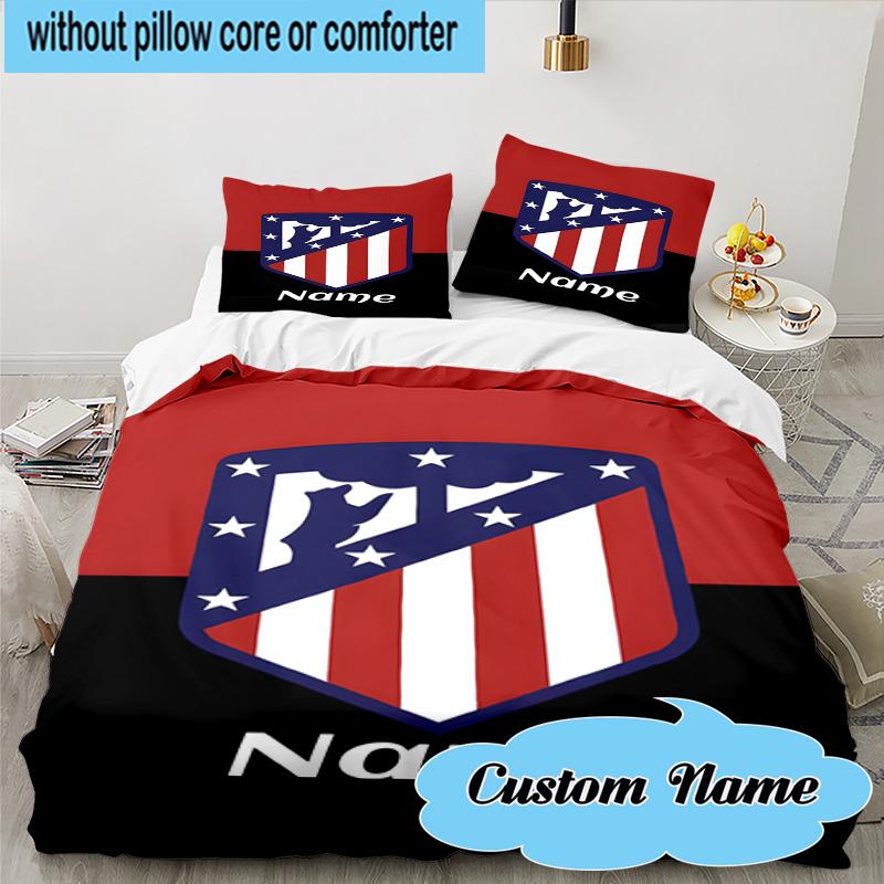 3PCS Custom Name Atletico Madrid Crest Bedding Set, Including 1pc Duvet Cover And 2pcs Pillowcases, Suitable for dorms and bedrooms Gift
