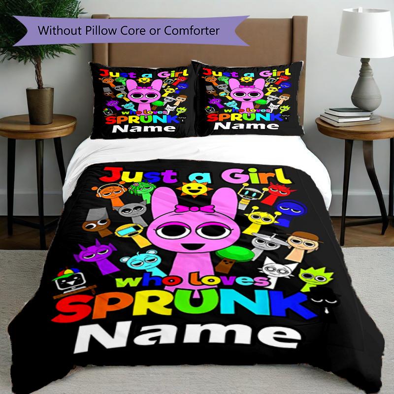 3pcs Duvet Cover Set (1*Duvet Cover + 2*Pillowcase, Without Core), Custom Name Sprunki Game Pattern Bedding Set, Home Bedroom Decor Gift