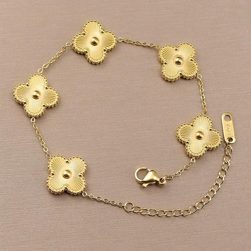 Mode Titan Stahl Armband Glück Fünf-Leaf Clover Armband Armband Edelstahl