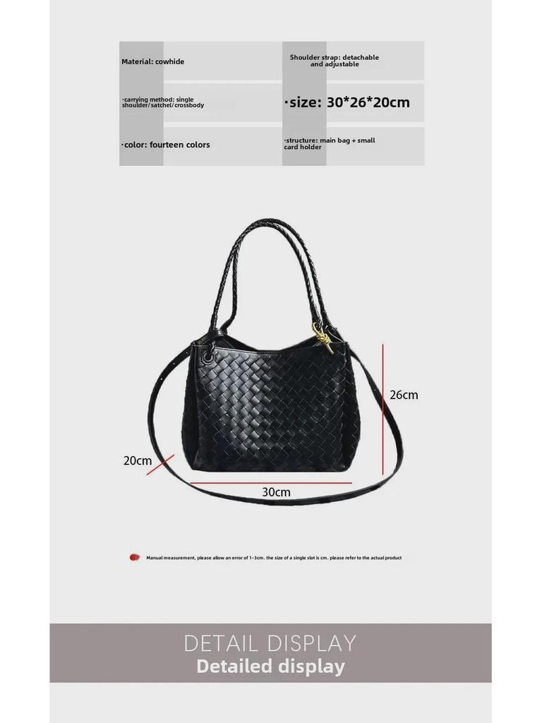 2024 Herbst/Winter Damen Handtasche aus echtem Leder, gewebt: Große Fallschirm-Umhänge- & Crossbody-Tasche