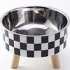 Stainless Steel Elevated Pet Bowl With Non Slip Base Checkered Design For Dogs Cats Durable Anti Corrosion Easy Clean Modern Home Decor