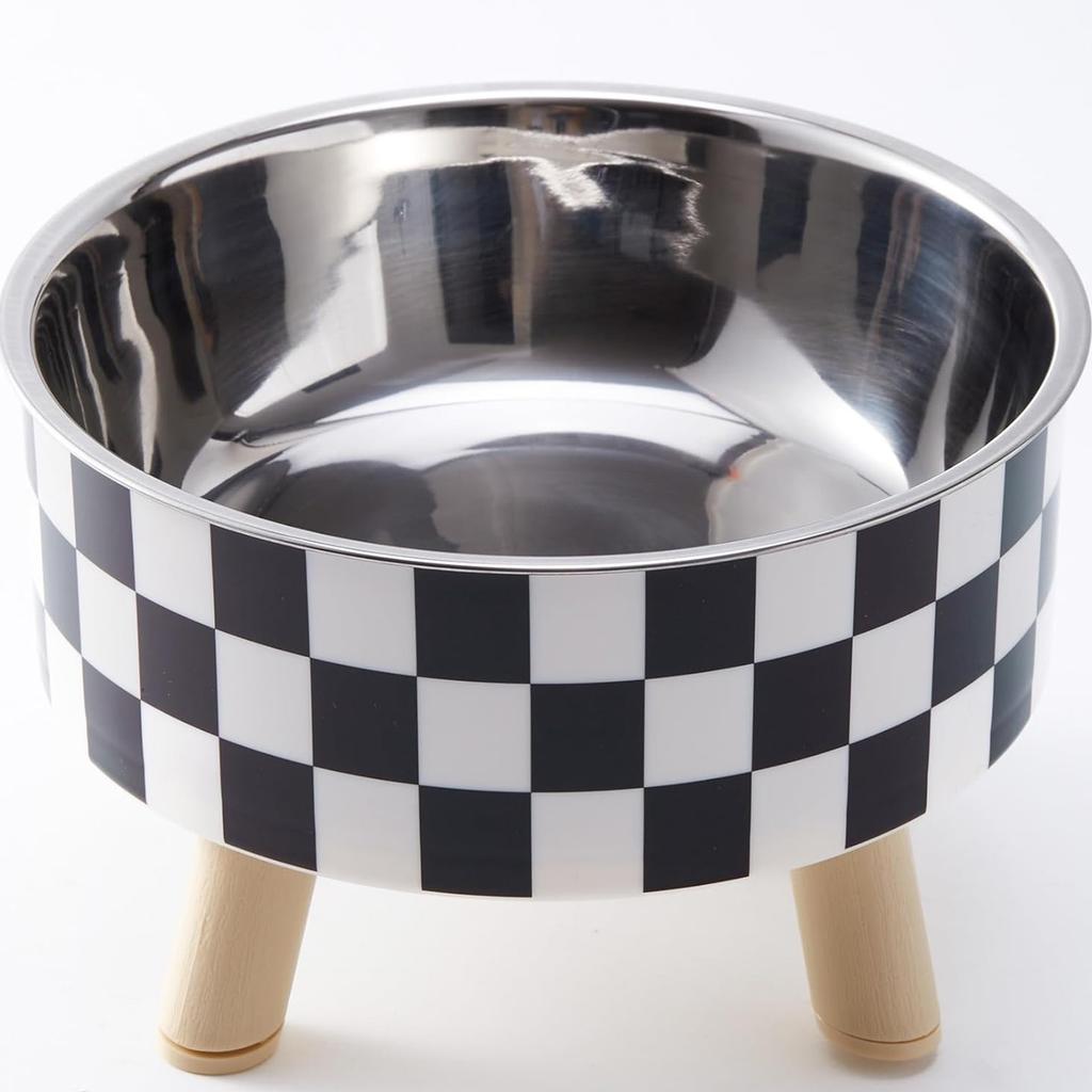 Stainless Steel Elevated Pet Bowl With Non Slip Base Checkered Design For Dogs Cats Durable Anti Corrosion Easy Clean Modern Home Decor
