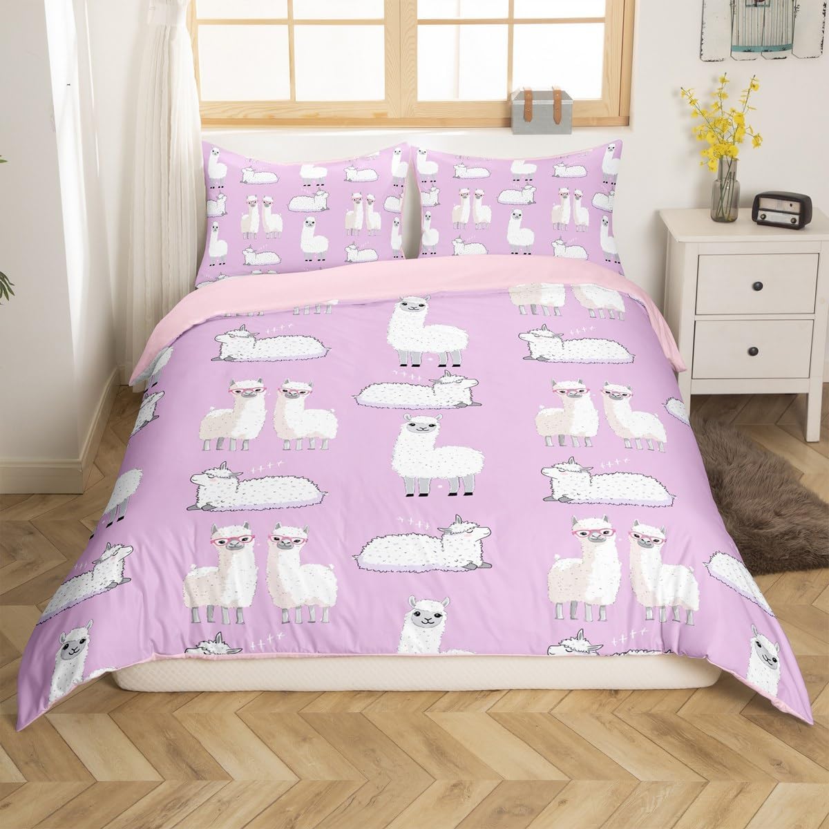 

Alpaca Duvet Cover Queen King Size Cartoon Alpaca Bedding Set Suitable For Kids Teen Girls Cute Animal Print Quilt Cover 3 Pcs EU Single(135x200cm)