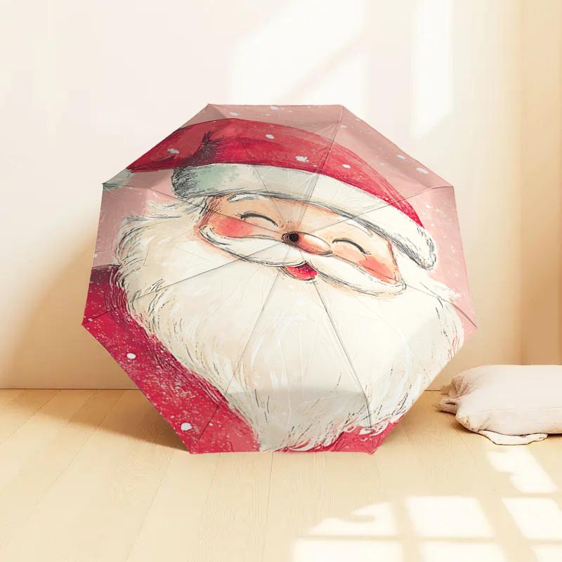 Santa Claus Christmas Festival Gift Umbrella - Automatic Opening & Closing, Foldable Design, Iron Frame, Outdoor Use, Suitable for Fans, Tra