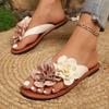 Fashion Flower Beach Sandals and Slippers Women's Outside Wear New Summer Round Toe Clip Toe Soft Slip-proof Plus Size Flip-flops