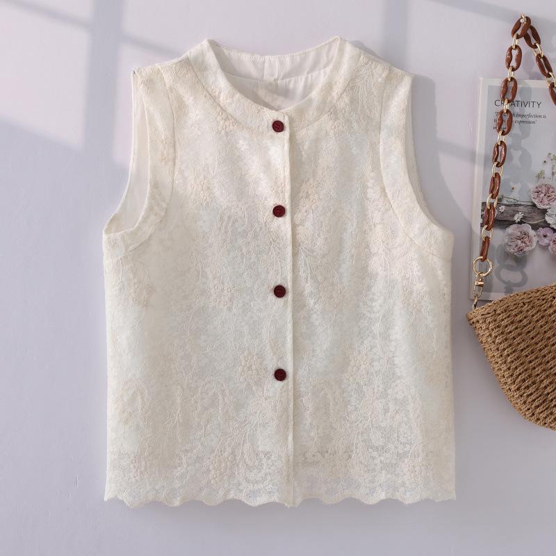 Plus Size 2026 Summer Jacquard Lace Sleeveless Vest L