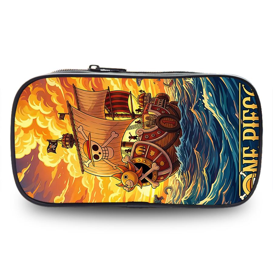 One Piece Anime Double Layer Pencil Case, Large Capacity Durable Stationery Bag Lightweight Unisex Pen Pouch for Boys Girls 6-10