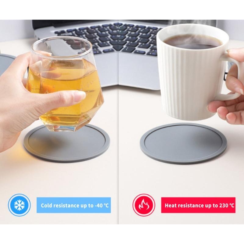 6Pcs Round Silicone Drink Coasters Heat Resistant Protects Tables From Heat Damage Cup Mugs Mats For Home Kitchens