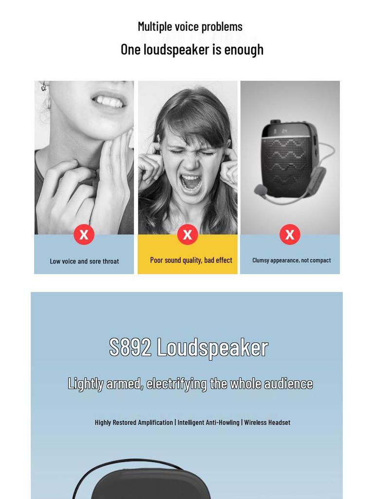 Bee-shaped Amplifier & Wired Headset Mic for Teachers & Tours - High Volume Megaphone for Mall Use