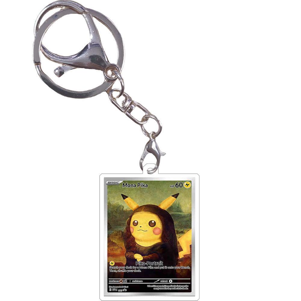 Pokemon Keychain Van Gogh Oil Painting Series Eevee Charizard Mew Mewtwo Acrylic Small Cards Anime Game Pendant Game Prop Toys