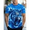 Fashion Fire Tiger Print Men T-shirt Wild Animal Graphic T Shirt Trend Cool Man Streetwear Summer Casual Crew Neck Short Sleeve