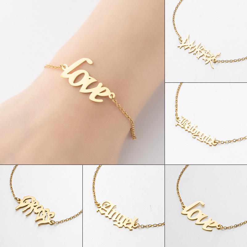2024 European Retro Gothic Angel 'Babygirl' Love Letter Bracelet for Couples