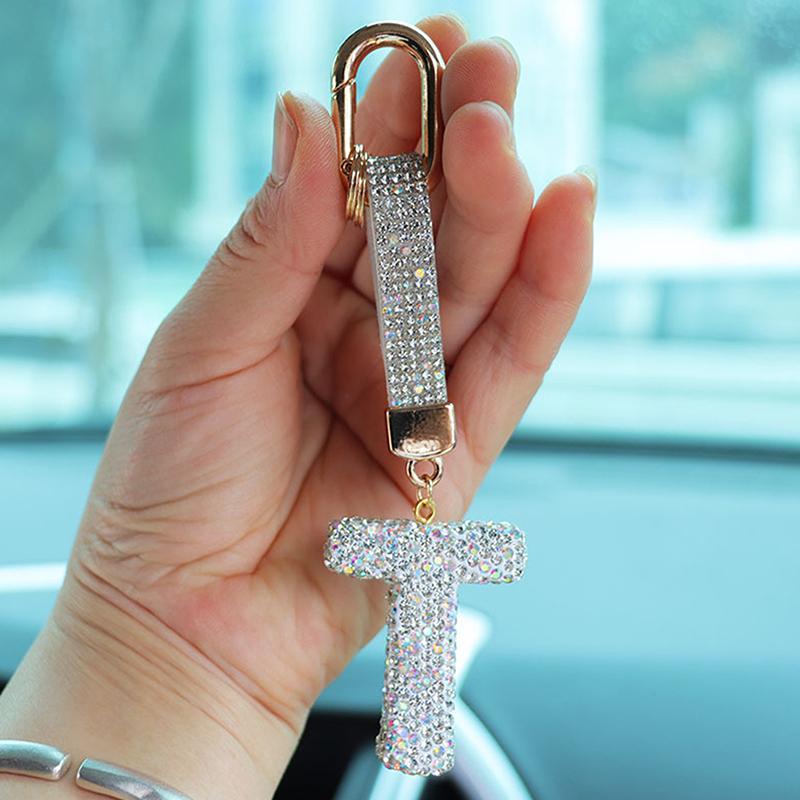 Fashion Sparkling Rhinestone Alphabet Keychain Cute Letter Charm Key Ring Exquisite Backpack Decoration Accessories Gifts