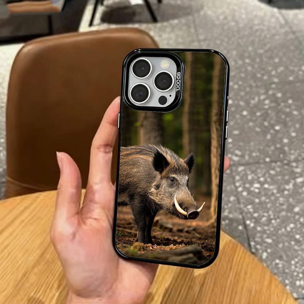 COOL Wild B-Boar Animal   Phone Case For iPhone17,16,15,14,13,12,11 Plus,Pro Max Colored Silver Plated Inside Cover