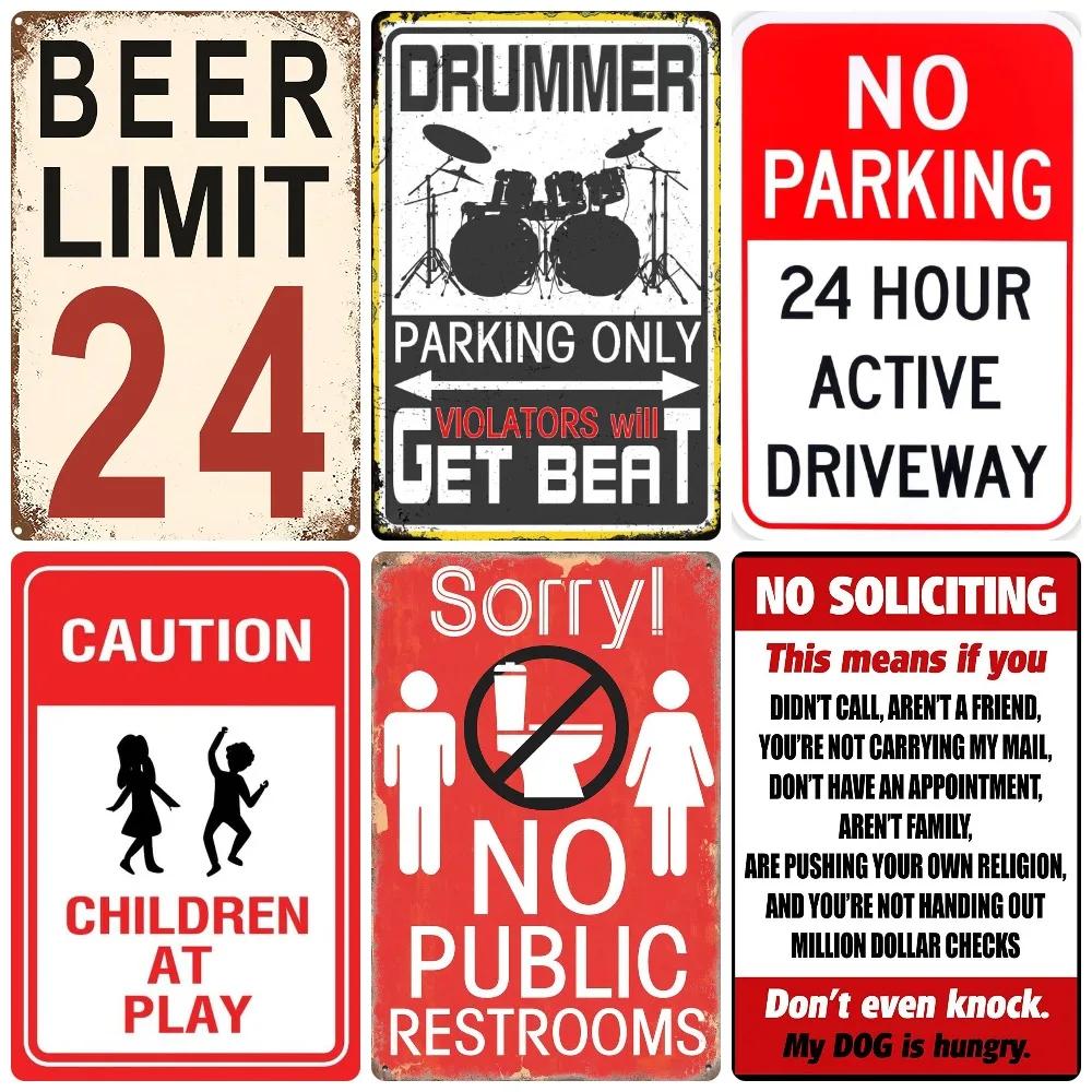 Vintage No Parking Metal Sign, Caution Metal Poster, Warning Slow Down Road Sign, Private Road, Home Decor, WY263