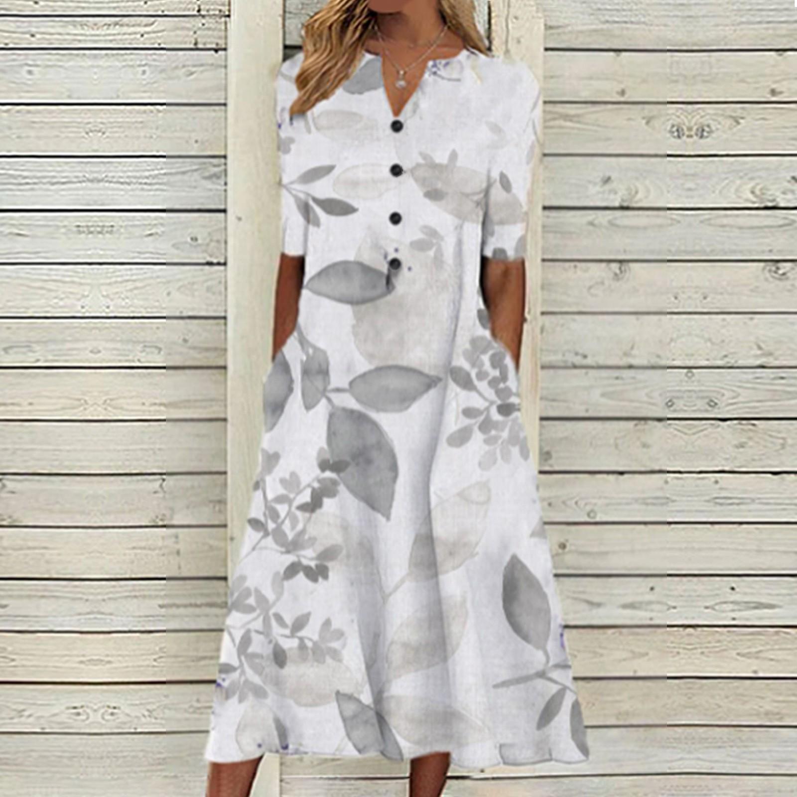 

Women s Butterfly Floral Print Short Sleeve Midi Dress Casual V Neck Button Pockets Long Beach Dresses XXXL