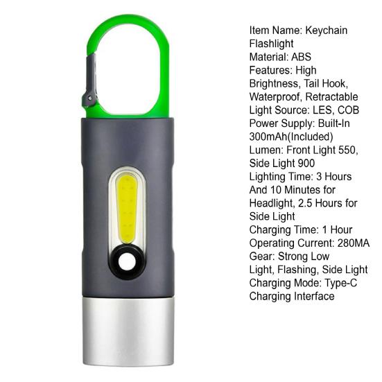 1 Set Keychain Flashlight 4-Gear High Brightness Tail Hook Waterproof Retractable Repair Work Handheld Flashlight Outdoor Equipment