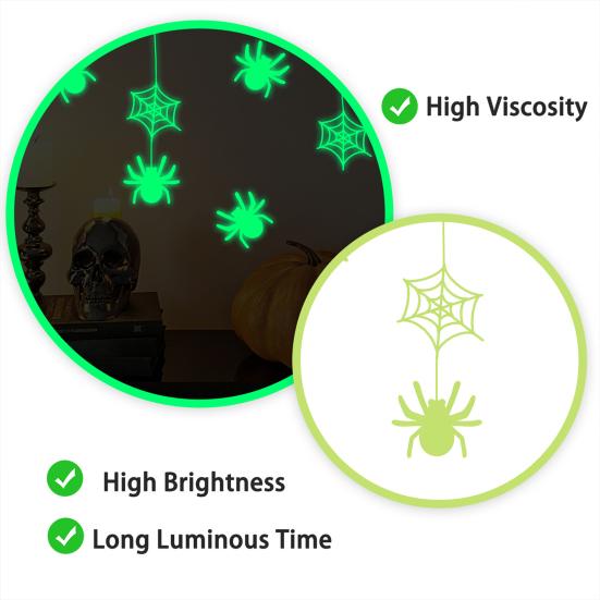Self Adhesive Spooky Room Accents Glow In The Dark Halloween Stickers, Scary Spider And Web Luminous DIY Haunted House Layout Supplies Wall