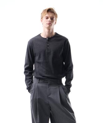 LEARVE Titan Snap Henley Neck T-Shirt Charcoal