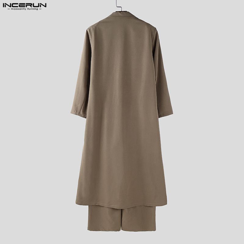 INCERUN Oversized Men Long Sleeve Shirts Long Jumpsuit Casual Two Pieces Sets Outfits