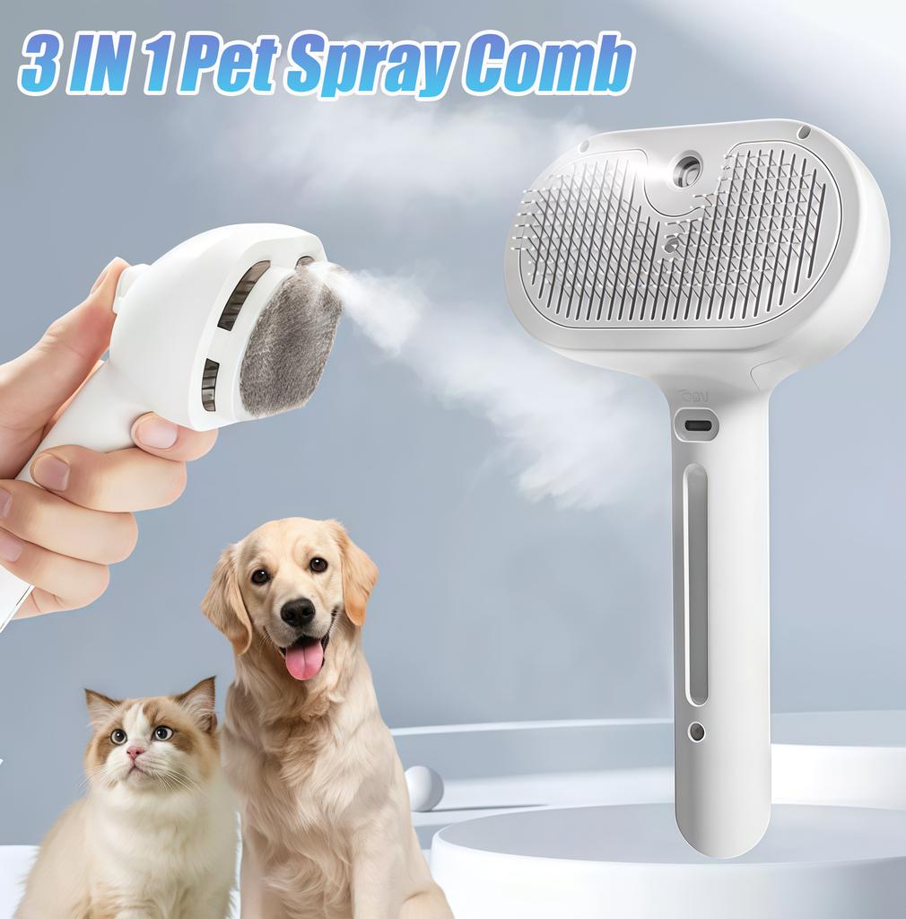 Upgraded 3 In 1 Pet Spray Grooming Comb Steamy Floating Hair Removal Cleaning Steam Brush Styling for Dogs Cats Accessories
