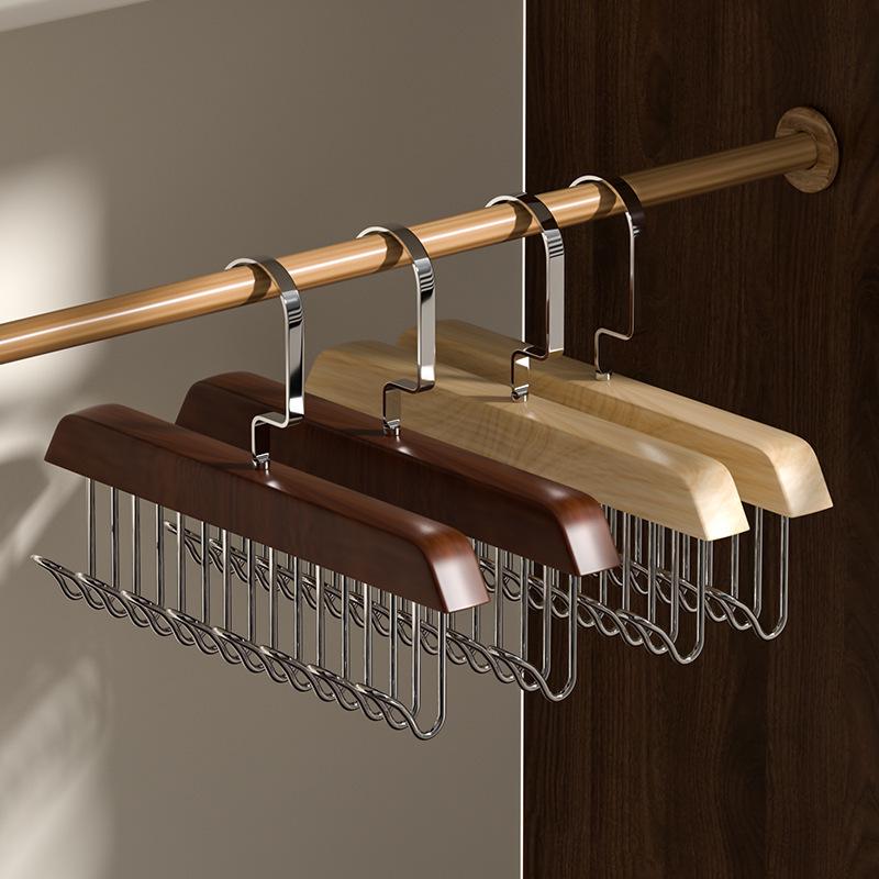 Solid Wood Multifunctional Hanger: 8 Hooks for Camisoles, Bras, Ties, Bags & Drying