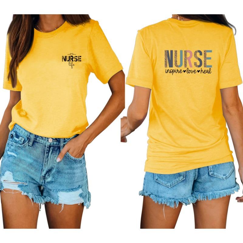 Lässige und modische Damen-T-Shirts mit Krankenschwester-Print, locker, mit Rundhalsausschnitt und kurzen Ärmeln