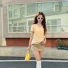 Cotton V-neck Summer Breathable Front Shoulder Short-sleeved Women's T-shirt Slim-fitting and Thin Bottoming Shirt Spice Girl Top