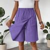 Women's Fashion Pants And Skirts Solid Color Elastic Waist Pocket Casual Shorts