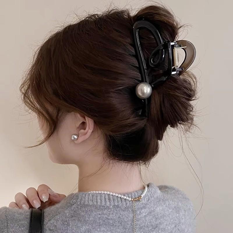 

Luxury Coffee Heart Pearl Hair Clip for Updos - Large Volume Claw Clip for Women