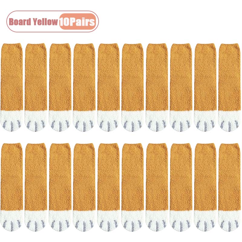 Winter Coral Fleece Socks Mid Calf Cute Cat Paw Design Thickened Warm Sleep Socks for Women Girls Indoor Cold Weather Wear