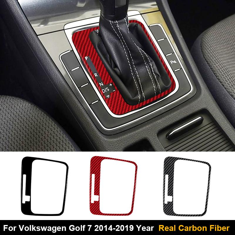 1PC Real Carbon Fiber Car Gear Shift Panel Inner Frame Decoration Sticker For Volkswagen Golf 7 2014-2019 Car Accessories