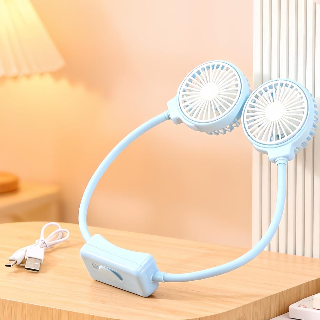 Outdoor Simple Neck-mounted Three-speed Adjustable Lazy Person's Small Fan, Children's Portable Folding Rechargeable Sports Cooling Fan