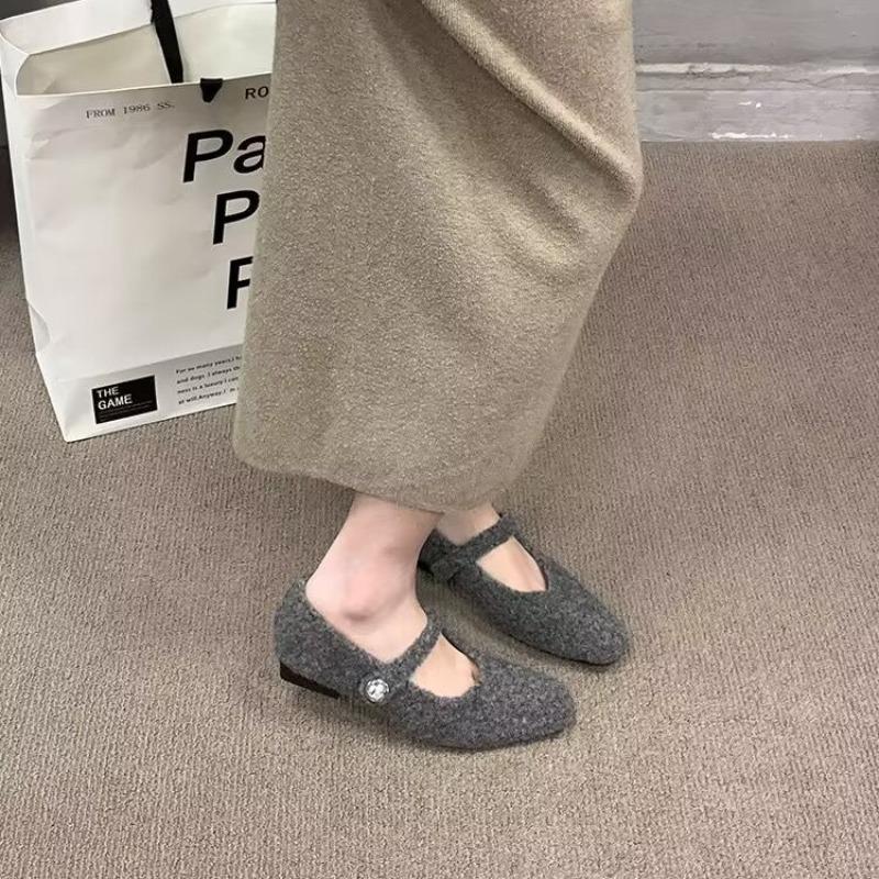 Fashion Women's Thick Heel Cotton Shoes Winter New Square Head Shallow Mouth Suede Soft Sole Anti-slip Wear-resistant Low-top Shoes