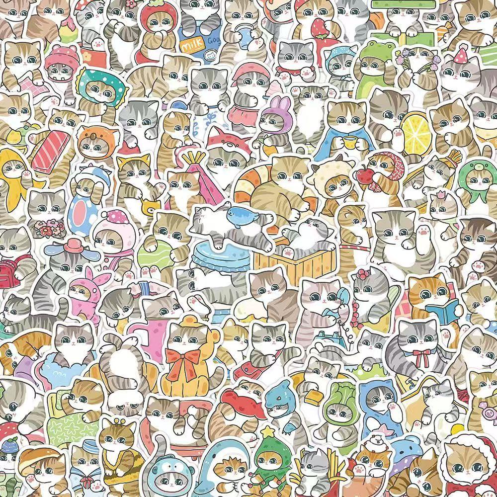 100Pcs Mofusandseries Cartoon Transparent Waterproof Pvc Ledger Material Stickers For Hand Account Pencil Case Decals
