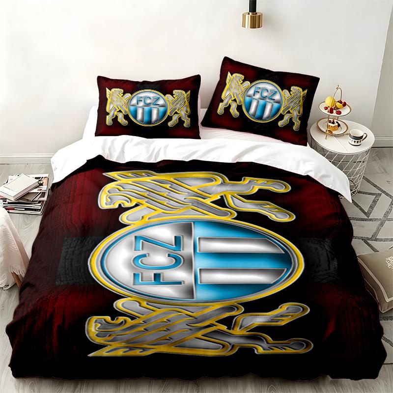 FC Zurich Set de 3 pièces Parfait pour la chambre à coucher Ensemble de literie confortable comprenant une housse de couette et deux taies d'oreiller Cadeau d'anniversaire ou de Noël idéal