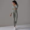 Seamless Knitted Long Sleeved Sports And Fitness Pants, Quick Drying Jacquard Breathable Hip Lifting Running Yoga Suit Set