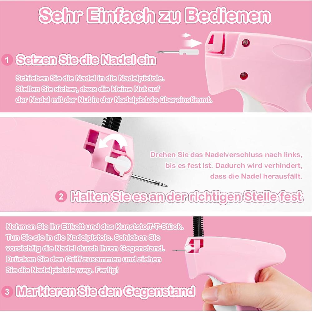 Labeling Gun for Clothing,Portable Sewing Gun for Fast Clothing Fixing,Contains 6 Spare Needles, 1000 Black Fasteners and 1000 White Fasteners