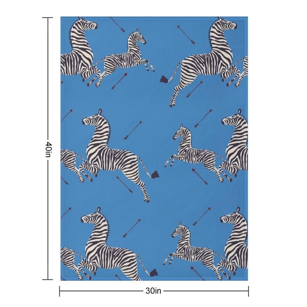 Scalamandr?? Zebra (blue) / The Royal Tenenbaums Throw Blanket Bed linens Custom Stuffeds Sofas Blankets